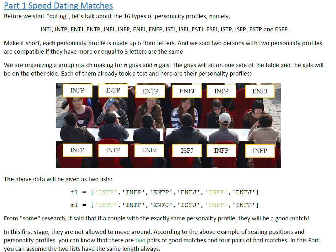 Solved Part 1 Speed Dating Matches Before We Start Dating Chegg Com