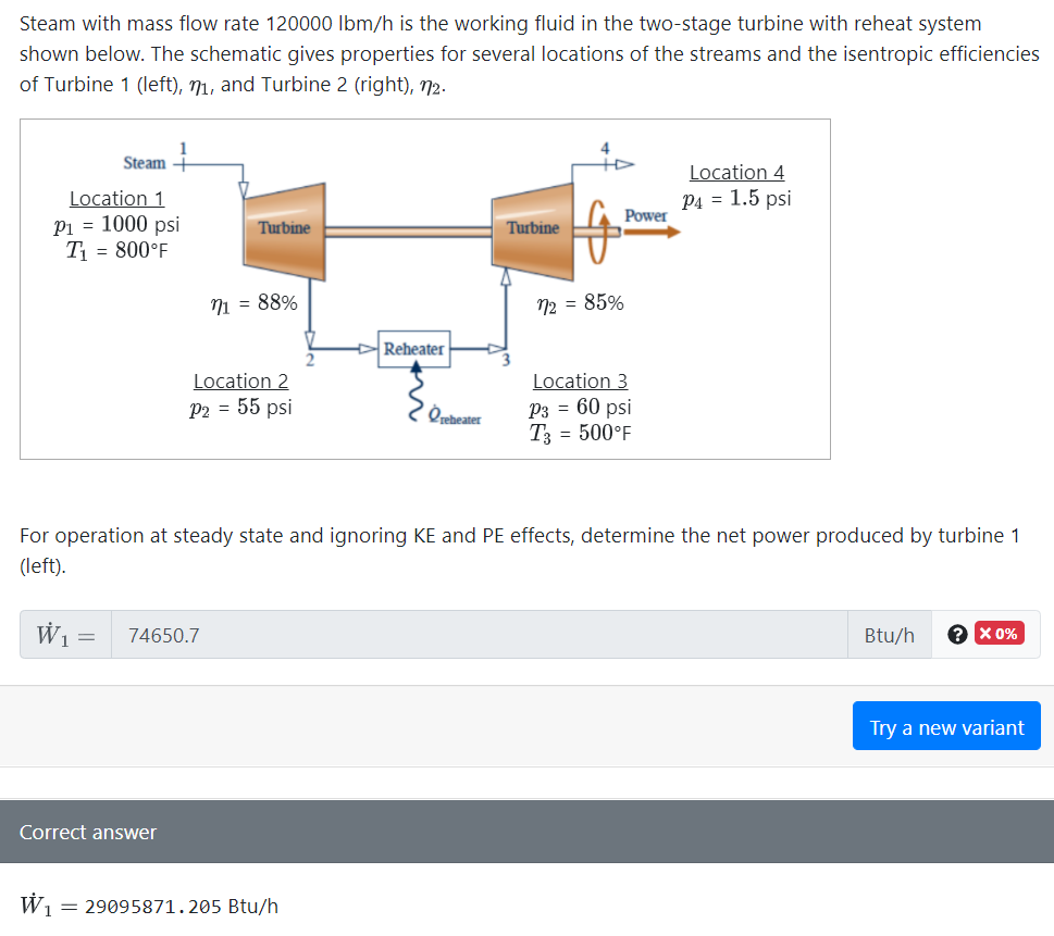 Solved Steam With Mass Flow Rate 120000 Lbm/h Is The Working | Chegg.com