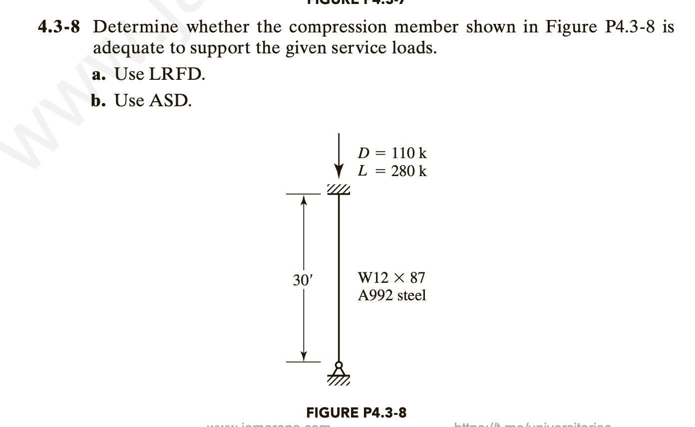 Solved 4.3-8 Determine whether the compression member shown | Chegg.com