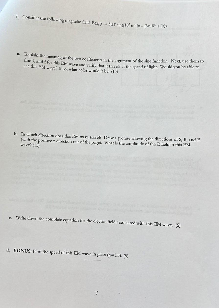 Solved 7. Consider The Following Magnetic Field: | Chegg.com