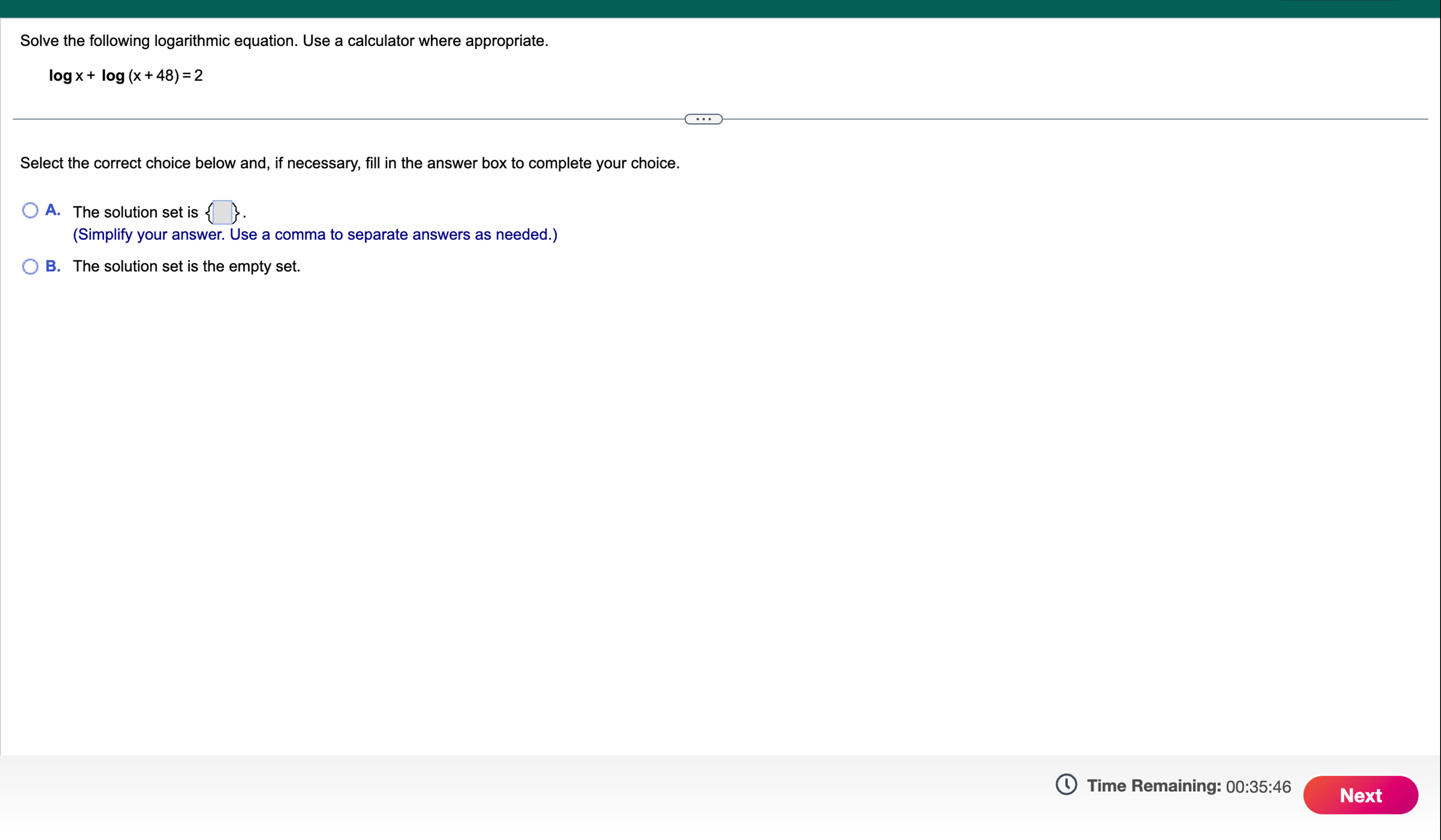 Solved Solve the following logarithmic equation. Use a | Chegg.com