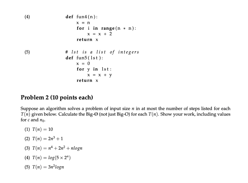 Solved Problem 1 (10 Points Each) For Each Of The Following | Chegg.com