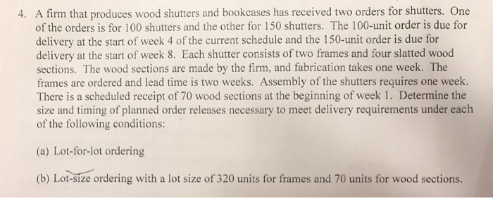 Solved A firm that produces wood shutters and bookcases has | Chegg.com