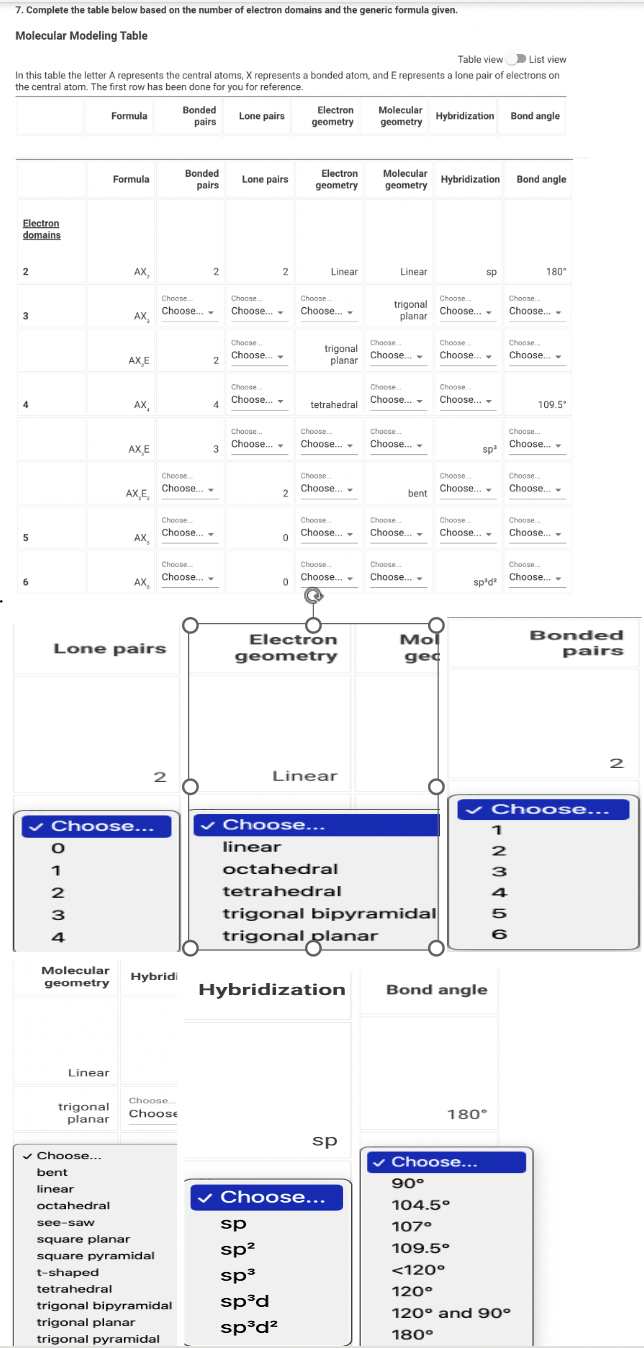 Solved 7. Complete the table below based on the number of | Chegg.com