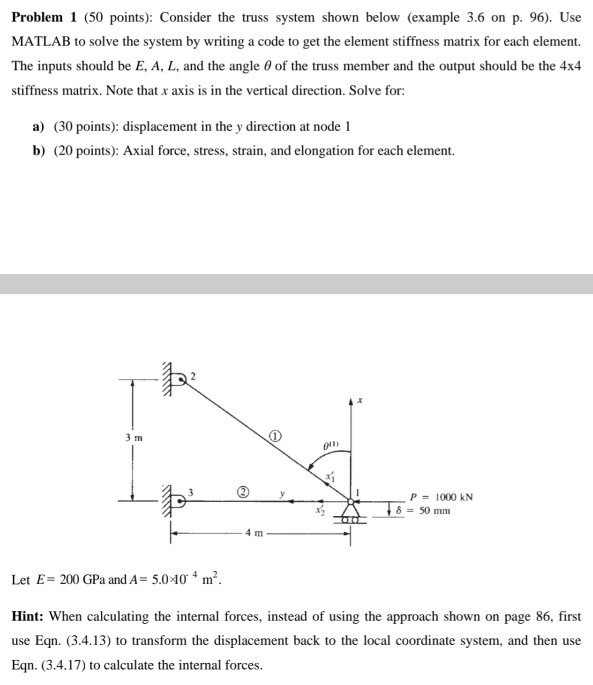 Problem 1 (50 points): Consider the truss system | Chegg.com