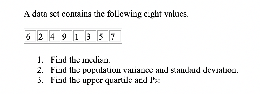 Solved A data set contains the following eight values. 6 2 4 | Chegg.com