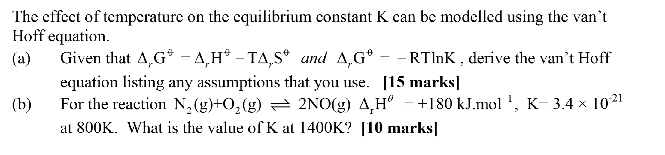 Solved The effect of temperature on the equilibrium constant | Chegg.com