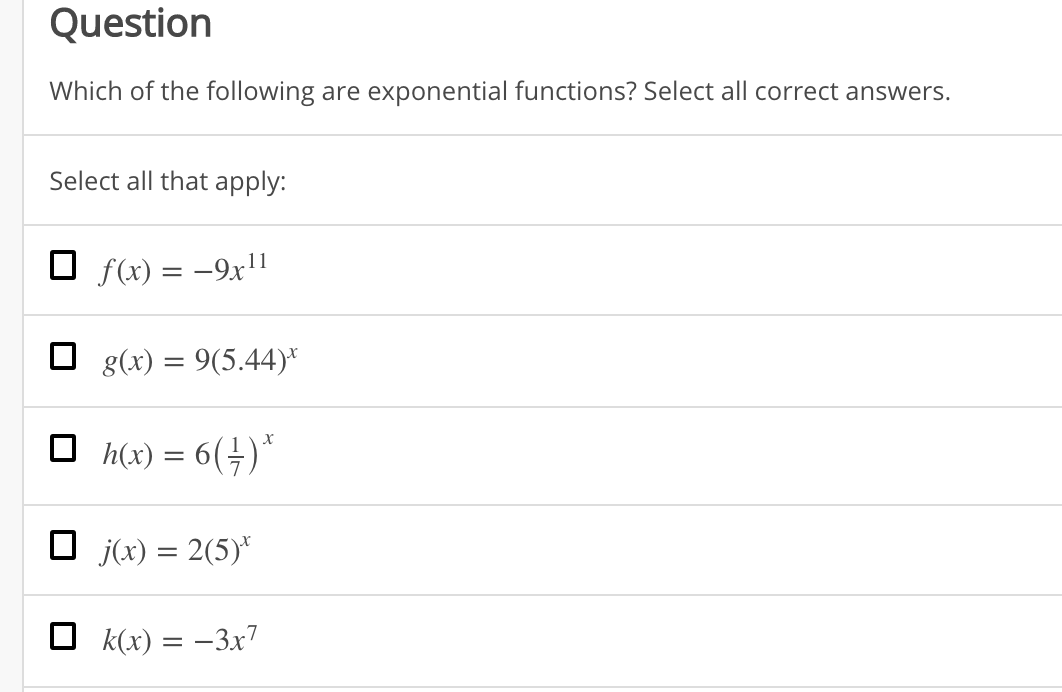 Solved Question Which Of The Following Are Exponential Fu Chegg Com