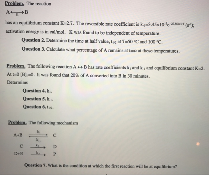 Solved Problem, The reaction has an equilibrium constant | Chegg.com