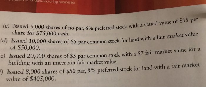 Solved STATED VALUE, COMMON AND PREFERRED STOCK, AND NONCASH | Chegg.com