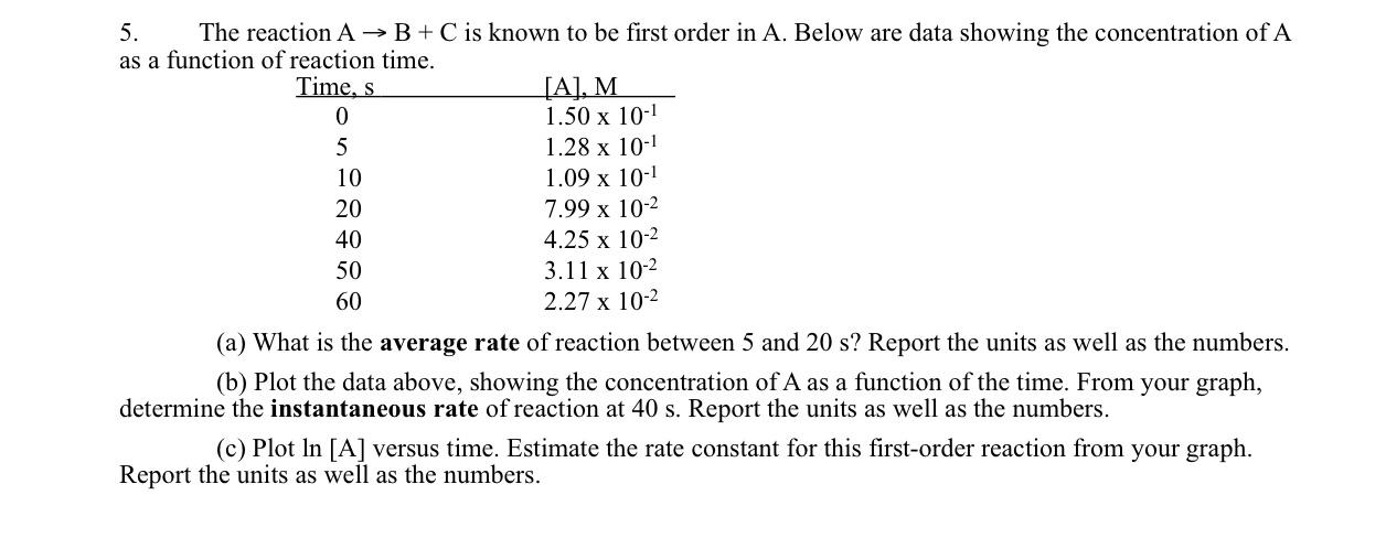 Solved 5. The reaction AB + C is known to be first order in | Chegg.com