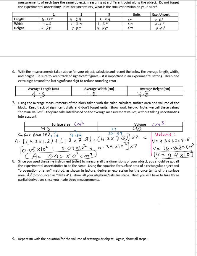 Solved measurements of each (use the same object), measuring | Chegg.com