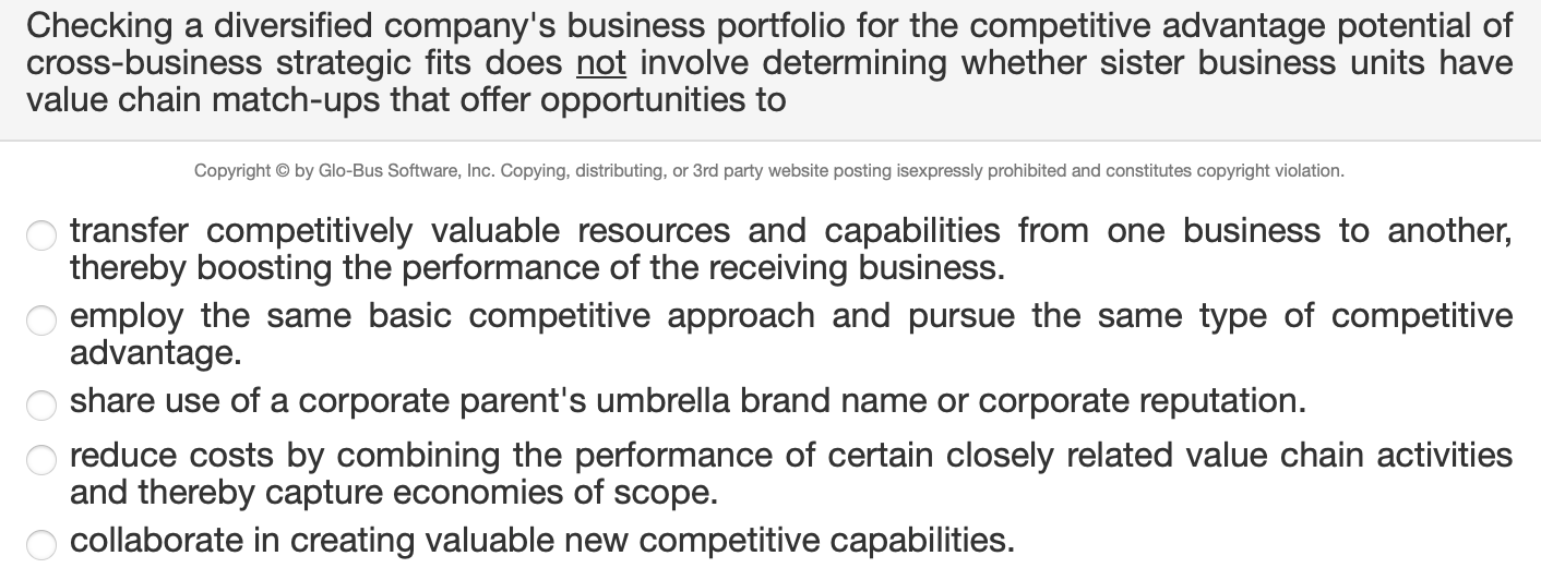 Solved Checking a diversified company's business portfolio | Chegg.com