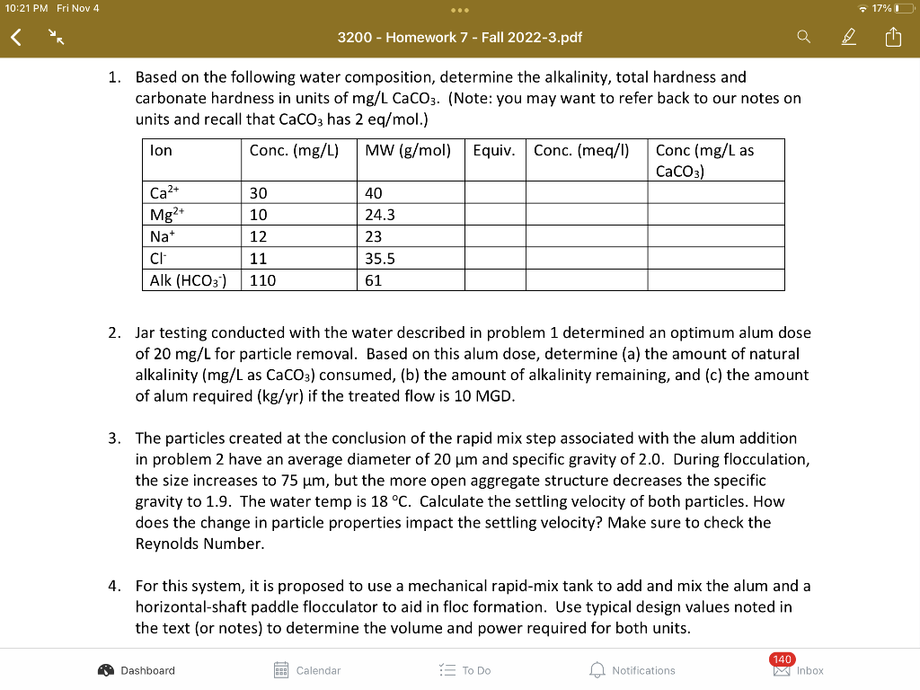 Solved 1. Based on the following water composition, | Chegg.com