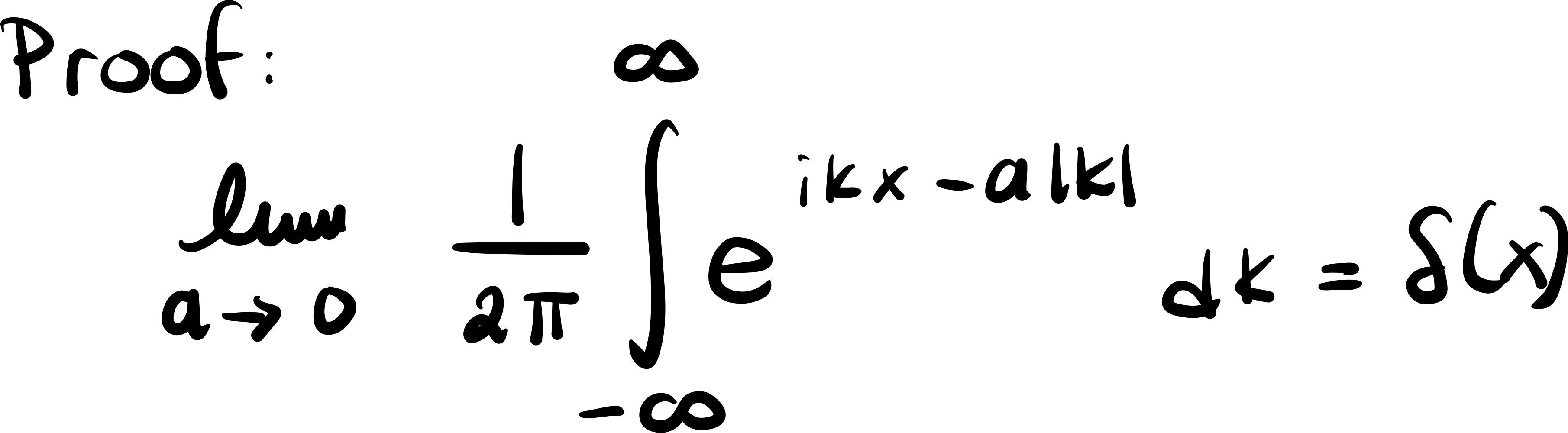 Solved Proof: lima→02π1∫−∞∞eikx−a∣k∣dk=δ(x) | Chegg.com