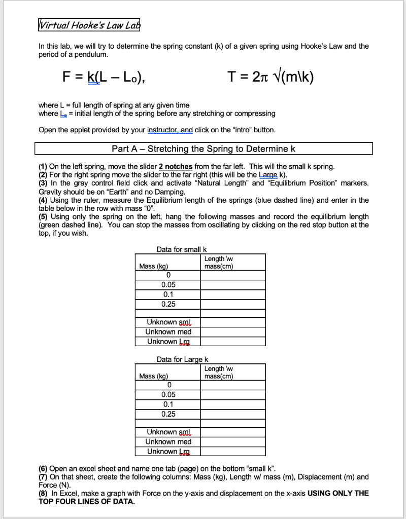 Solved Vvirtual Hooke's Law Lab In This Lab, We Will Try To | Chegg.com