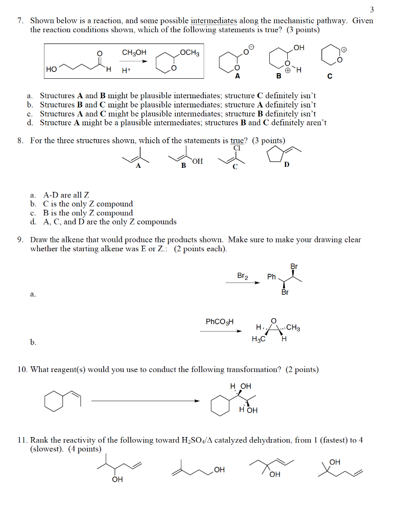 Solved 7. Shown below is a reaction, and some possible | Chegg.com