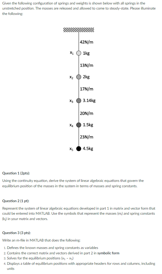 Solved Given the following configuration of springs and | Chegg.com