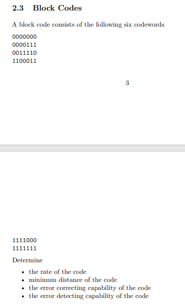 Solved 2.3 Block Codes A block code consists of the | Chegg.com