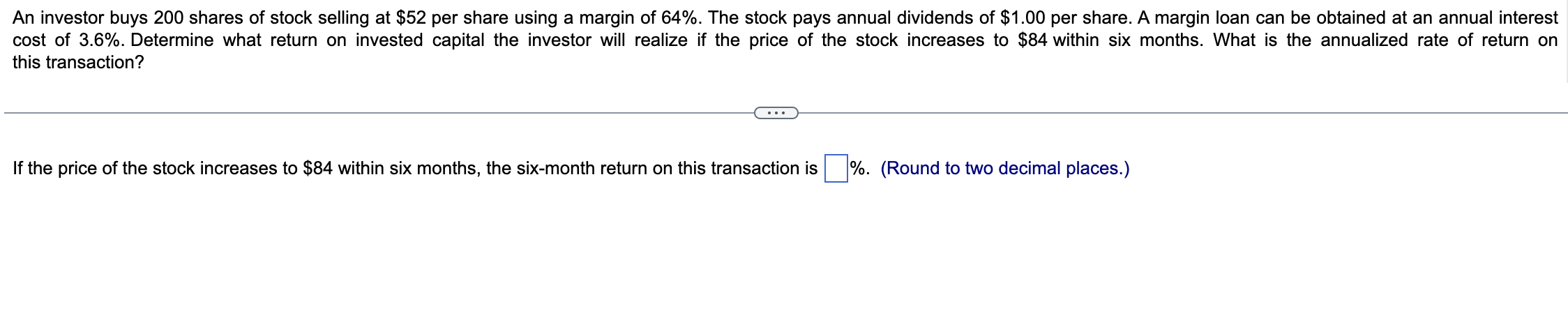 Solved An investor buys 200 shares of stock selling at $52 | Chegg.com