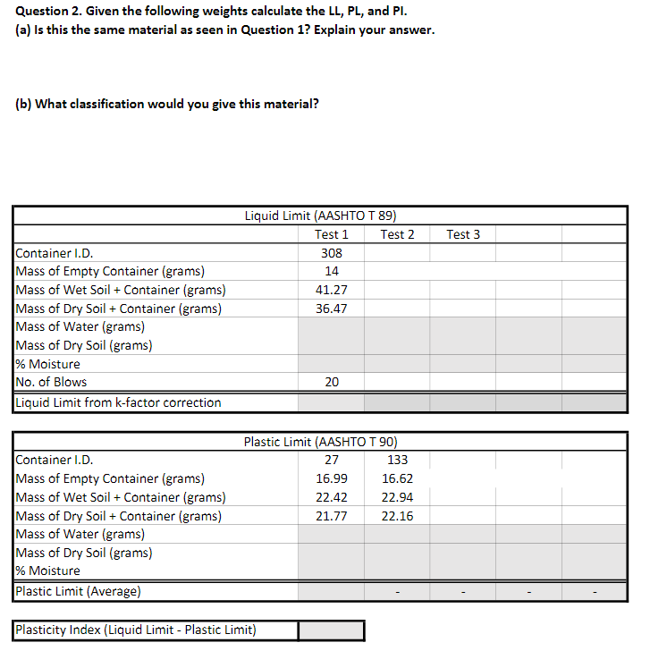 Solved Question 2. Given the following weights calculate the | Chegg.com