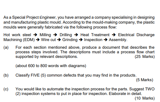 Solved As a Special Project Engineer, you have arranged a | Chegg.com