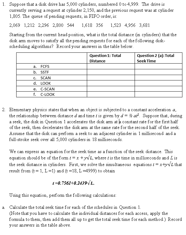 Solved 1 Suppose That A Disk Drive Has 5000 Cylinders