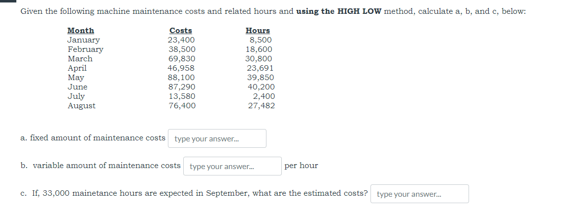 Solved a. fixed amount of maintenance costs b. variable | Chegg.com