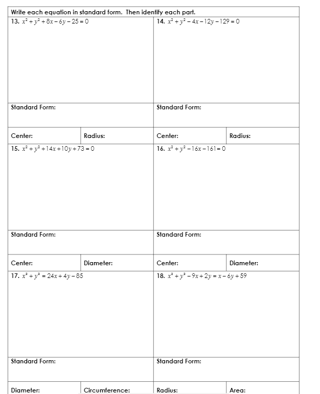 Solved Write each equation in standard form. Then identify | Chegg.com