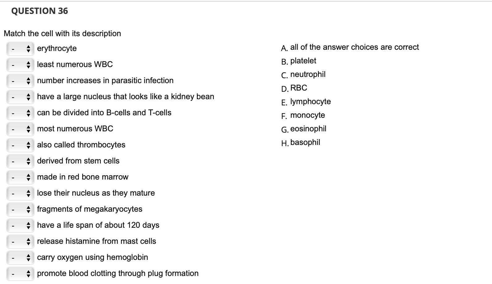 Solved QUESTION 36 Match The Cell With Its Description A | Chegg.com