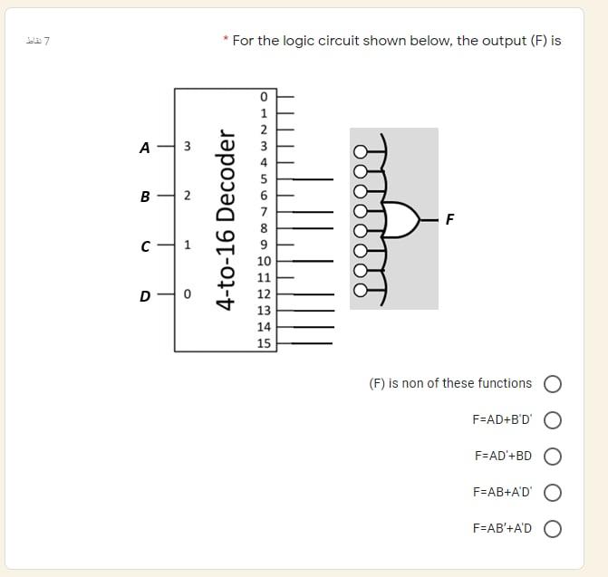 Solved 7 * For The Logic Circuit Shown Below, The Output (F) | Chegg.com