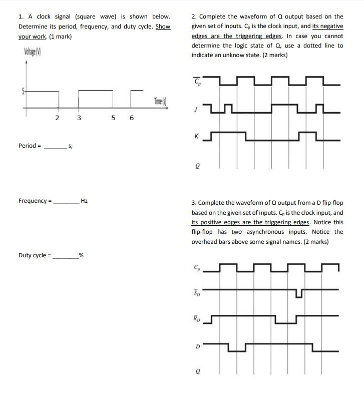 Solved 1. A clock signal (square wave) is shown below. | Chegg.com