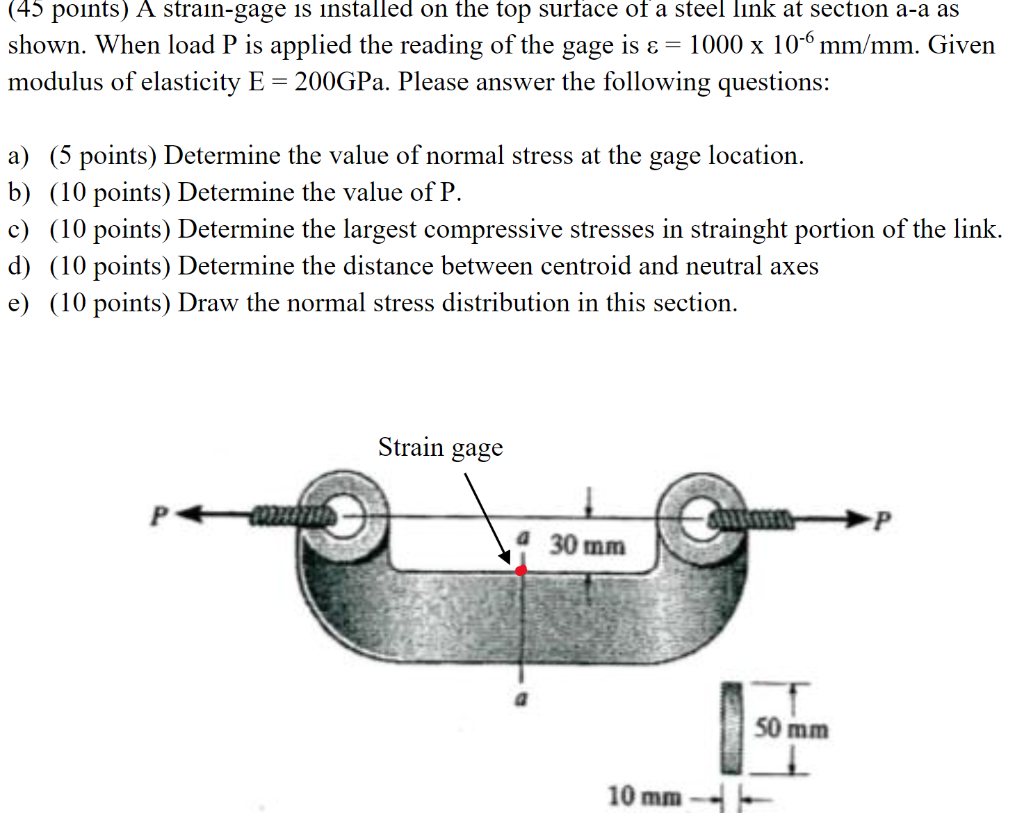 Solved (45 points) A strain-gage is installed on the top | Chegg.com