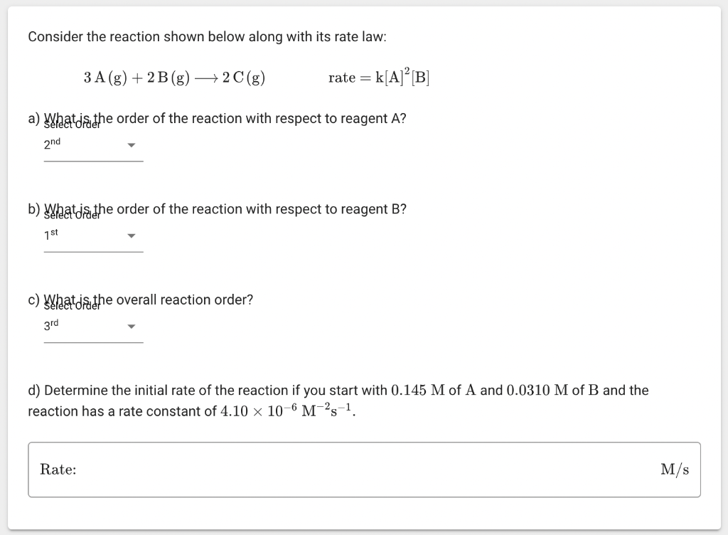 Solved Consider The Reaction Shown Below Along With Its Rate | Chegg.com