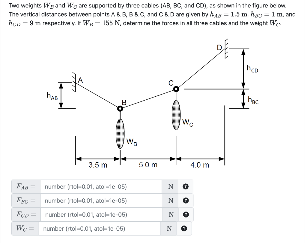 Solved Two Weights WB And WC Are Supported By Three Cables | Chegg.com