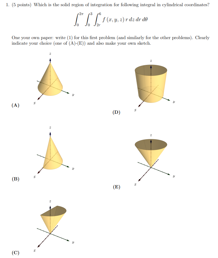 Solved 1. (5 points) Which is the solid region of | Chegg.com