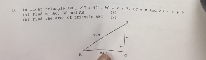 Solved In right triangle ABC, C = 90 degree, AC = x + 7, BC | Chegg.com