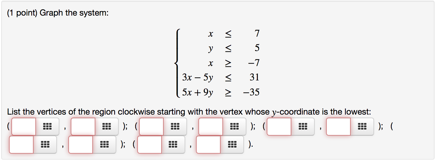 Solved 1 Point Graph The System ܢ ܝ X 7 Y 5 X 2 7 3x