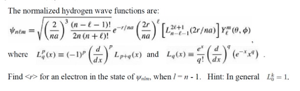 Solved The normalized hydrogen wave functions are: Vonim = | Chegg.com