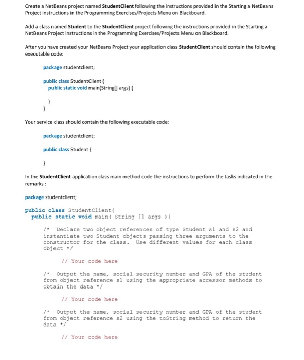 Solved Create a Java NetBeans project. Read the instructions | Chegg.com