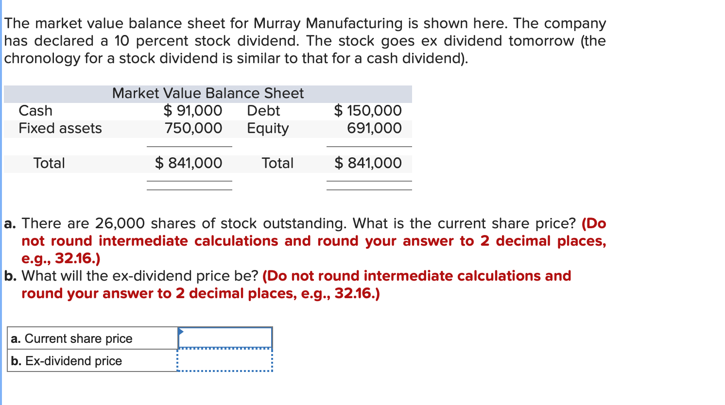 Solved The market value balance sheet for Murray