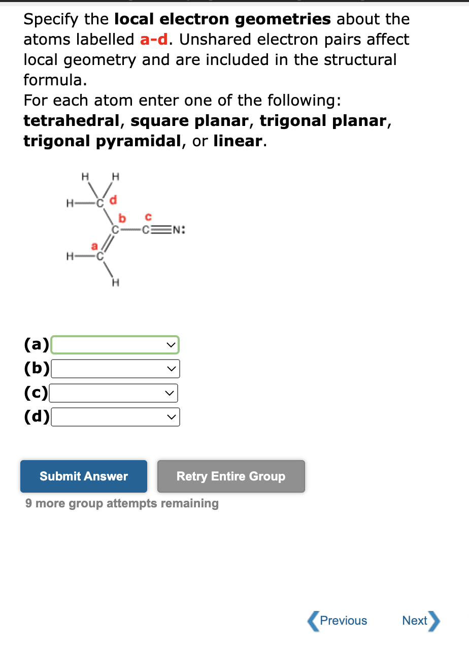 Solved Specify The Local Electron Geometries About The Atoms | Chegg.com