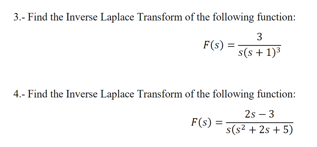 Solved 3.- Find the Inverse Laplace Transform of the | Chegg.com
