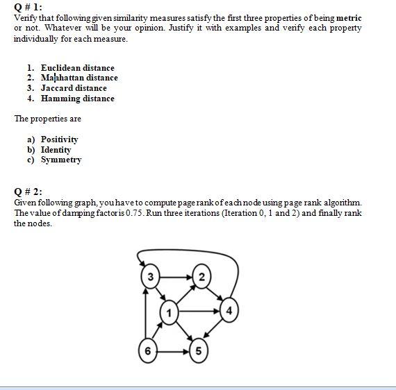 Solved Q #1: Verify That Following Given Similarity Measures | Chegg.com