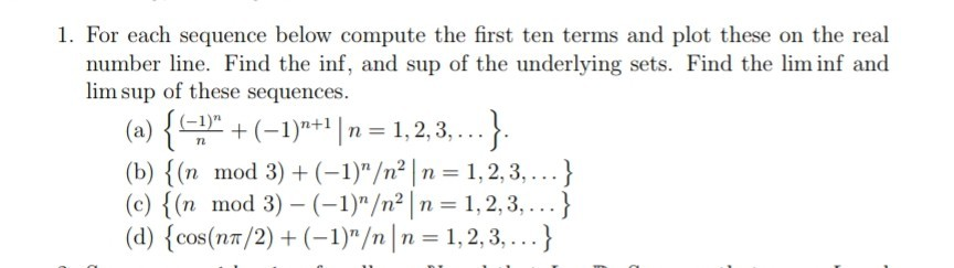 1. For each sequence below compute the first ten | Chegg.com