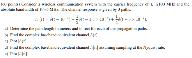 (60 points) Consider a wireless communication system | Chegg.com