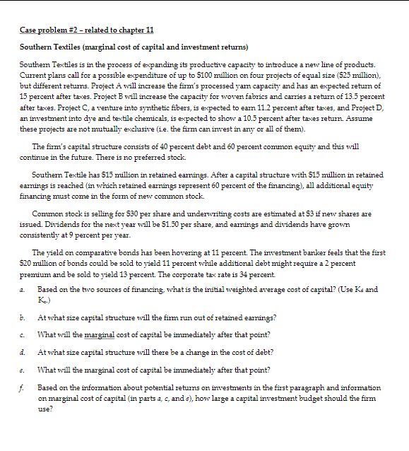 Solved Case problem #2 - related to chapter 11 Southern | Chegg.com