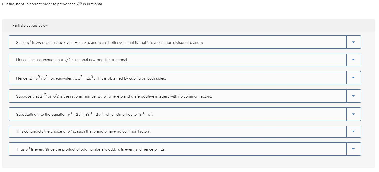 Solved Put The Steps In Correct Order To Prove That 2 Is | Chegg.com