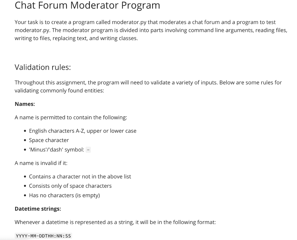 Your task is to create a program called moderator.py | Chegg.com