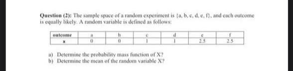 Solved Question (2): The Sample Space Of A Random Experiment | Chegg.com